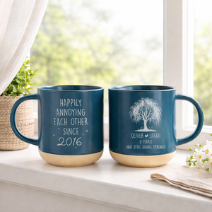 9th Anniversary Willow Pottery Mug, Anniversary Mug, Willow Tree 9 Year Anniversary Personalized Mug, 9th Anniversary Gift For Her