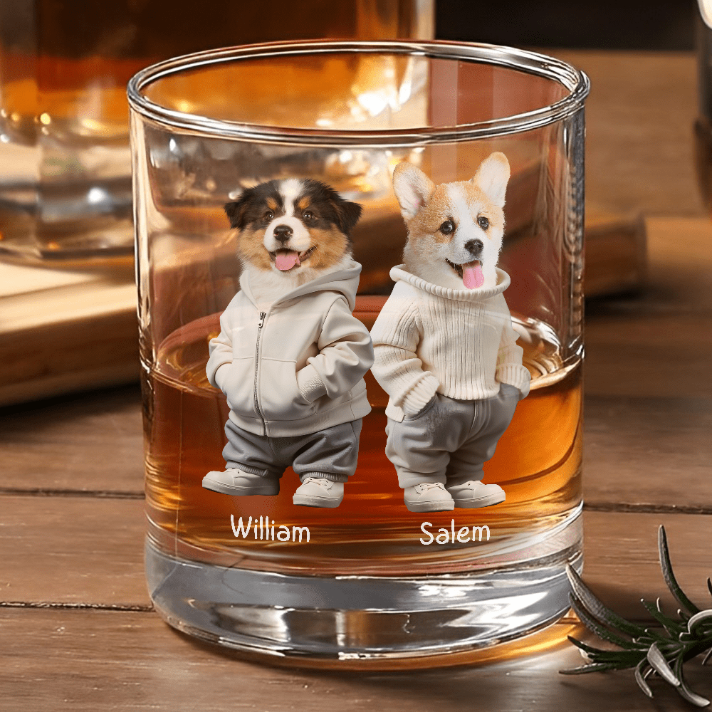 Custom Photo Cool Dog Cool Cat - Personalized Whiskey Glass - Gift For Dog Cat Pet Lover