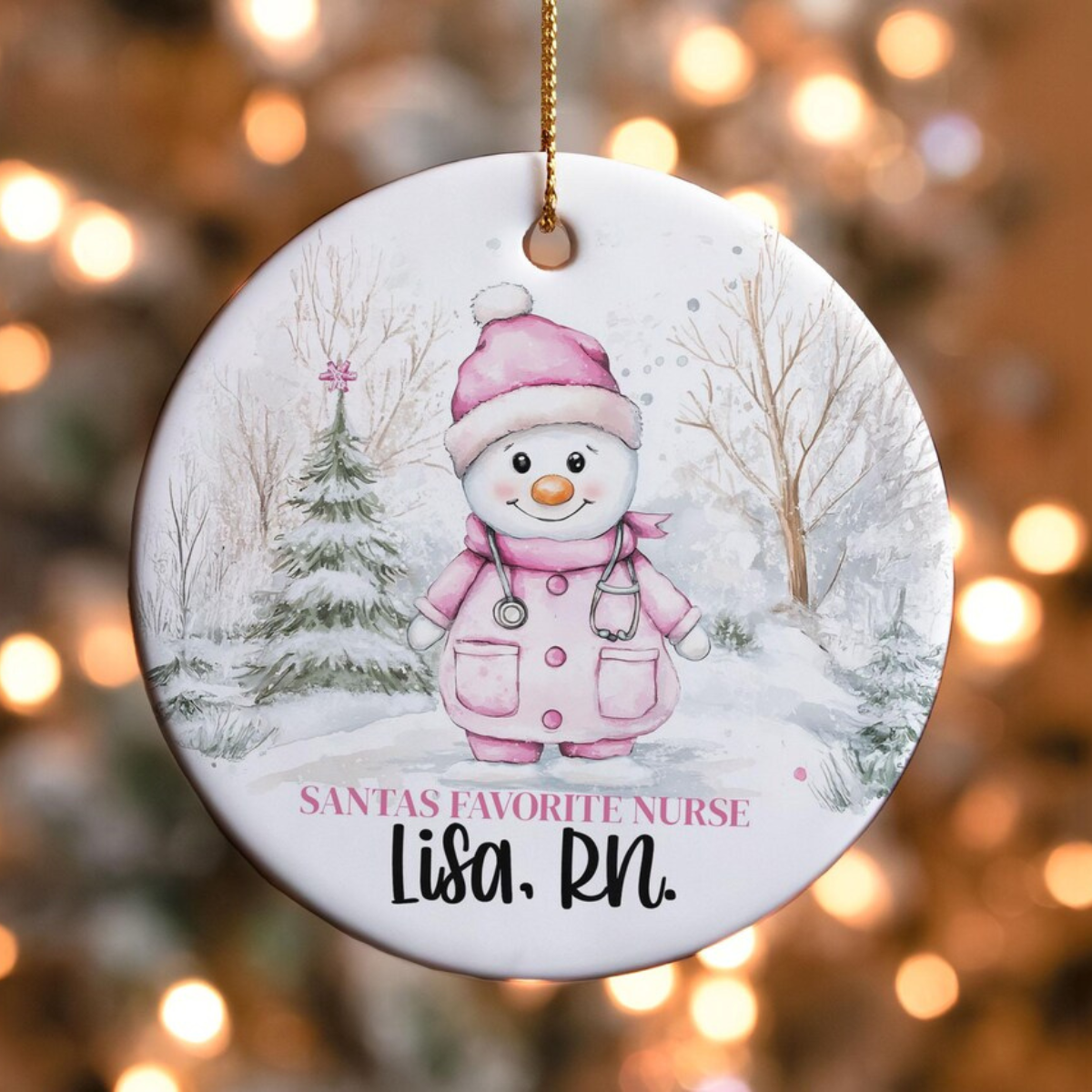 Personalized Nurse Ornament, Custom Santas Favorite Nurse Christmas Ornament, Gift for New LPN RN Nurse Practitioner, Snowman Nurse