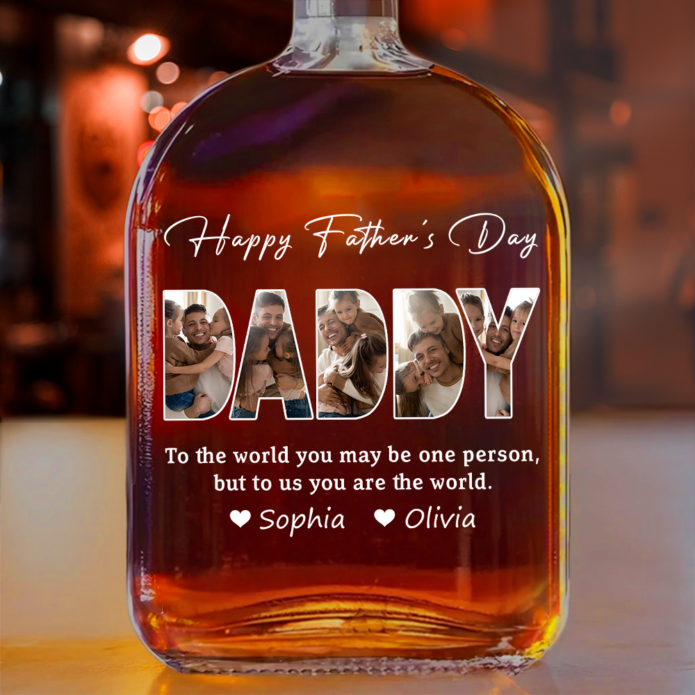 Custom Photo Happy Father's Day Family - Personalized Whiskey Bottle - Gift For Dad, Papa, Father's Day Gift