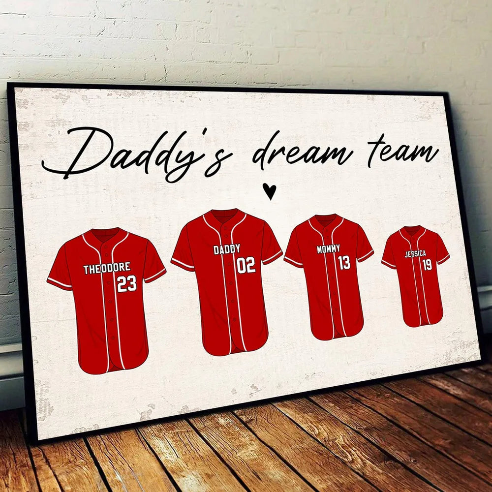 Daddy's Baseball Team - Personalized Canvas - Gift For Father, Baseball Dad Gift