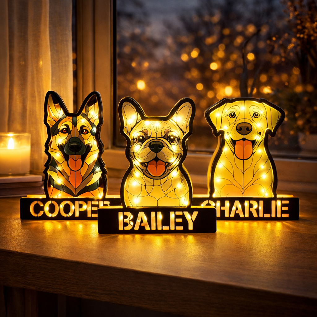Dog Cat Stained Glass Style - Personalized Shape Acrylic Light Box - Gift For Dog Owners, Pet Lovers