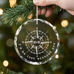 Personalized Anniversary Compass Ornament, Custom I'd be Lost without You Glass Ornament, Wedding Gifts for Couple