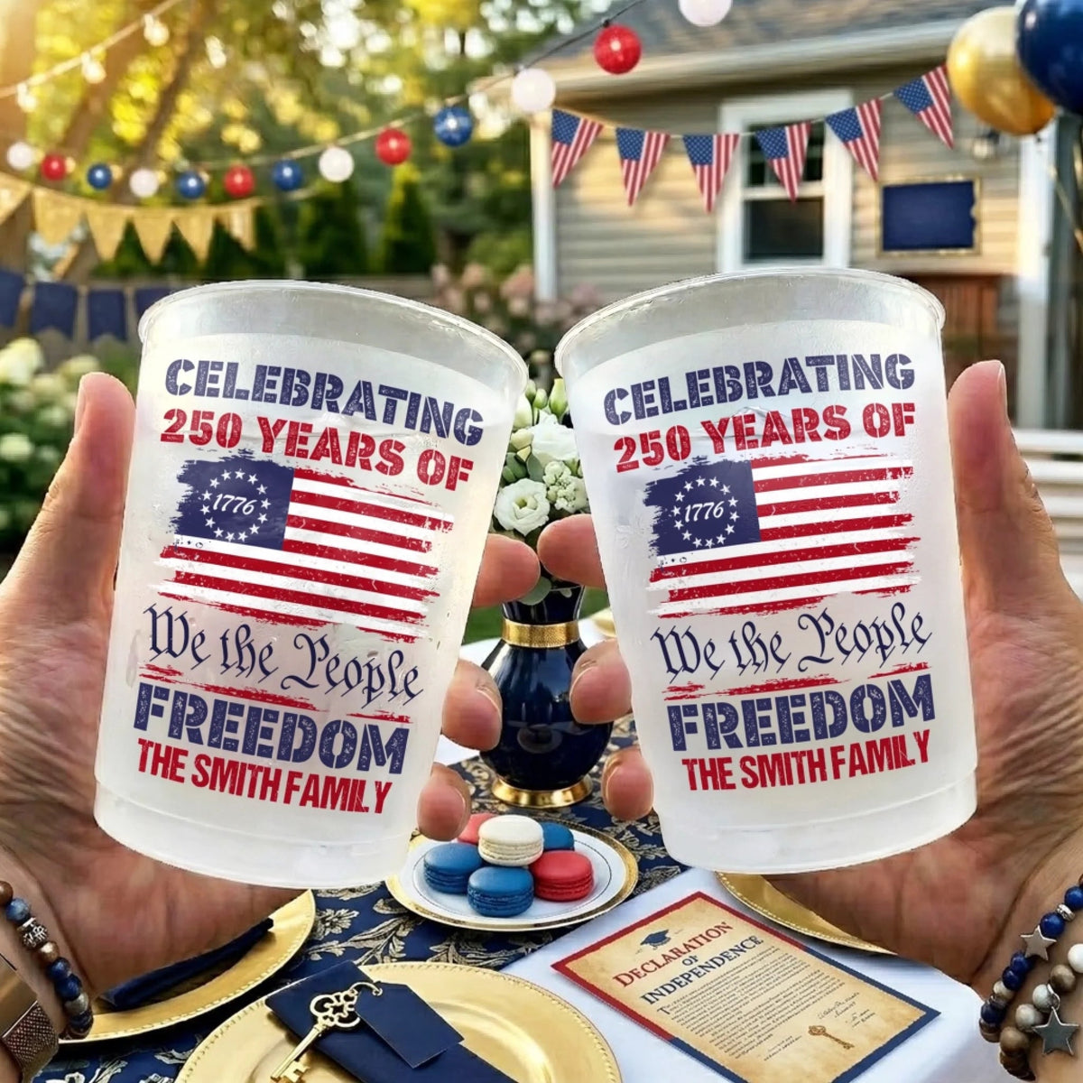 We The People Celebrate Our Freedom - Personalized Plastic Frosted Water Cup - Patriotic Gift For Family, 4th Of July Gift