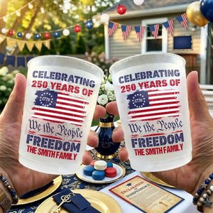 We The People Celebrate Our Freedom - Personalized Plastic Frosted Water Cup - Patriotic Gift For Family, 4th Of July Gift