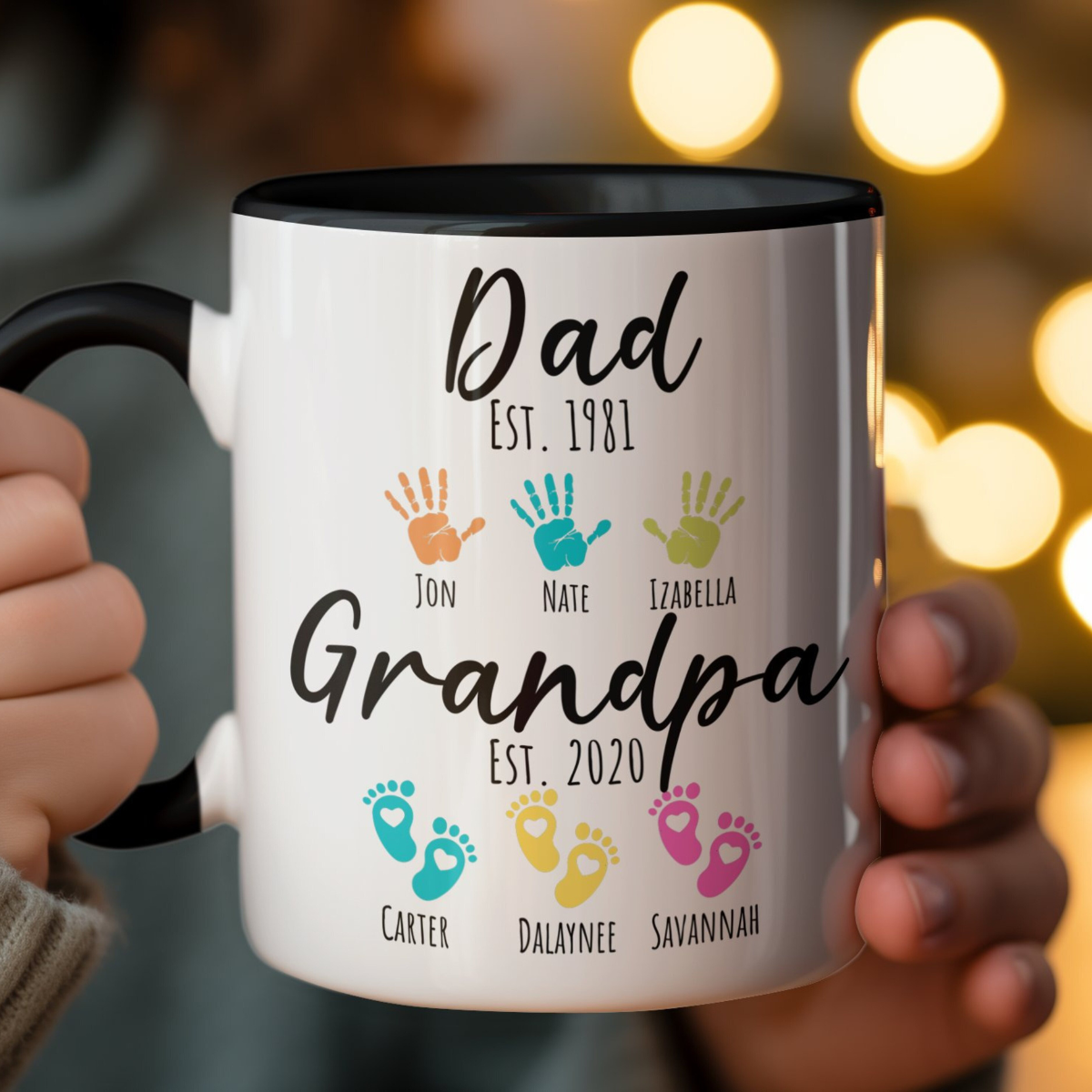Dad Grandpa With Grandkids Names Handprint - Personalized Mug - Fathers Day Gift From Granddaughter & Grandson
