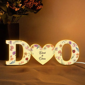 Couple Initials Floral Theme - Personalized Acrylic Light Box - Anniversary Gift For Couple