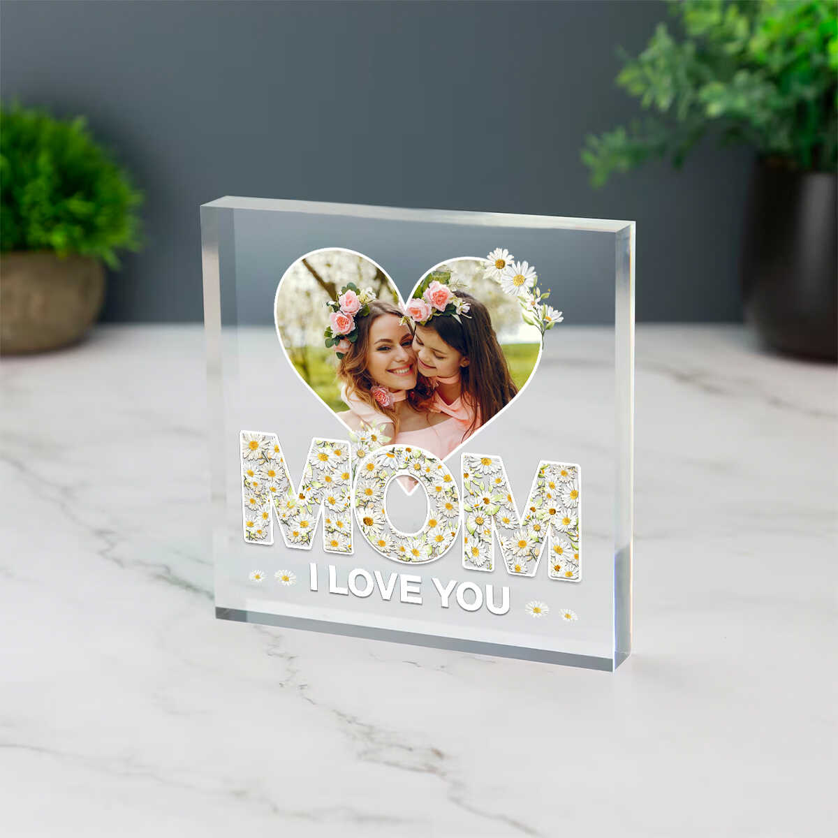 Mom I Love You Daisy Flower - Personalized Acrylic Plaque - Gift For Mom, Mother's Day, Birthday Gift