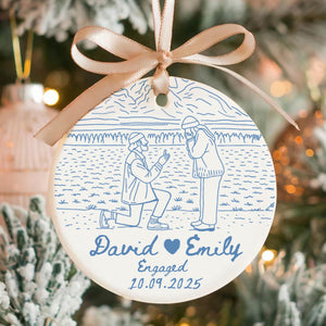 Personalized Engagement Ornament, Anniversary Gift, Custom Couple Portrait Ceramic Ornament, Line Drawing Photo Ornament, Engaged Gifts