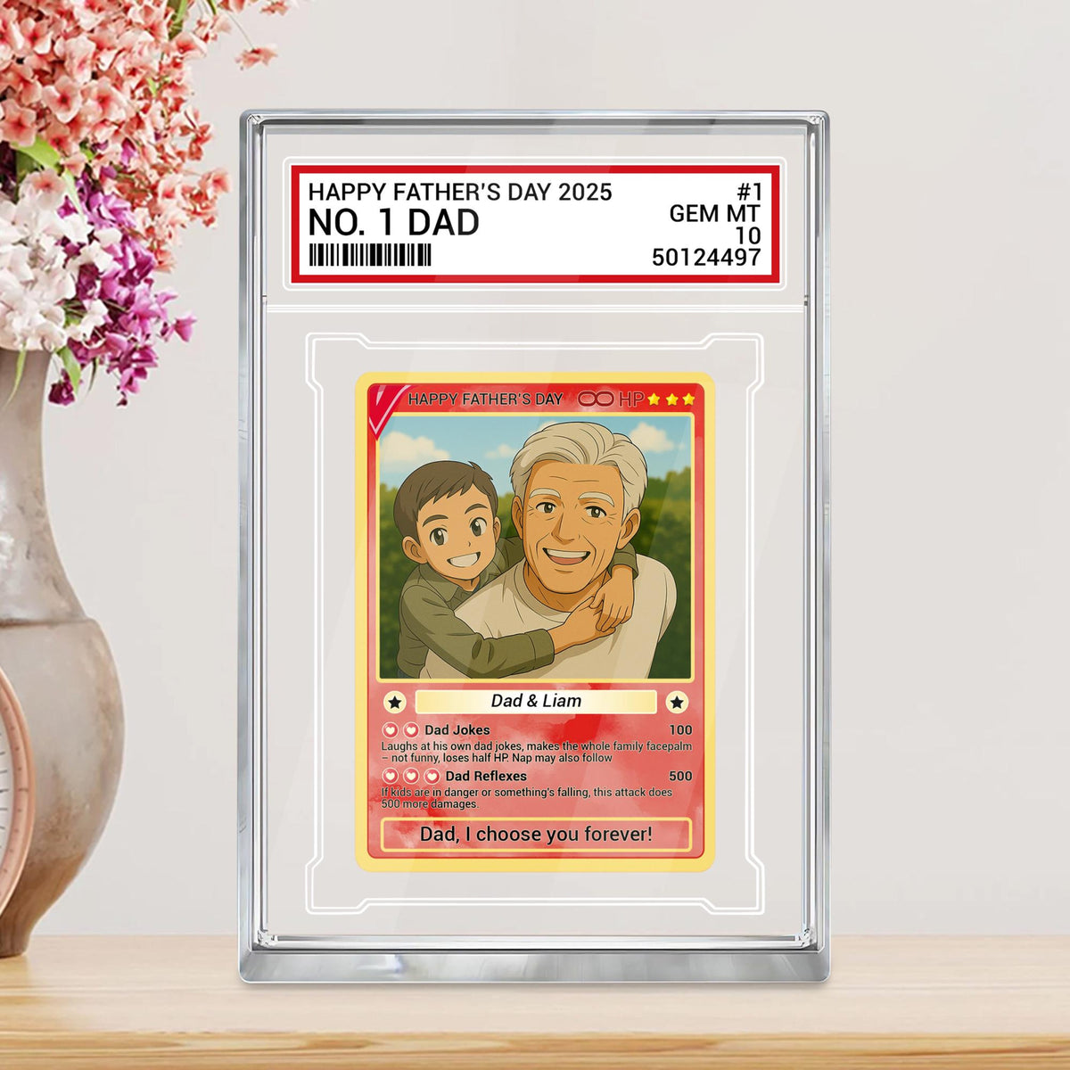 Personalized Fathers Day Gift Trading Card Style Acrylic Plaque, Grandpa, Anime Photo Acrylic Block, Gift For Dad From Kid