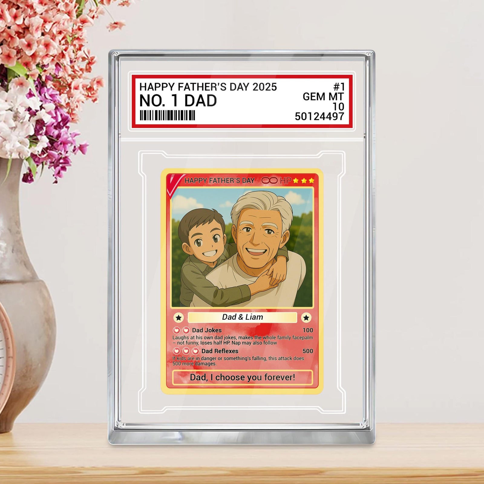 Personalized Fathers Day Gift Trading Card Style Acrylic Plaque, Grandpa, Anime Photo Acrylic Block, Gift For Dad From Kid