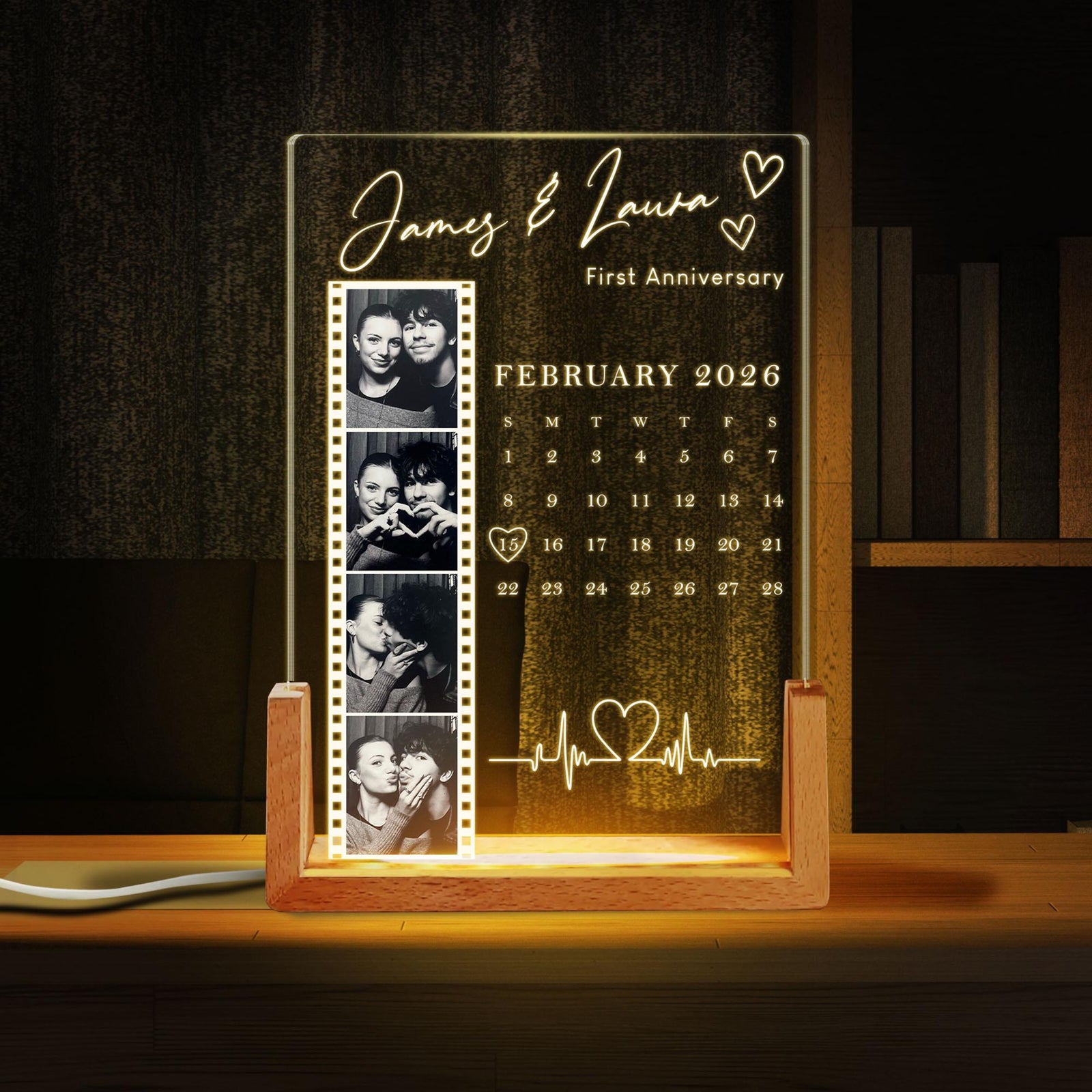 Anniversary Gift, Personalized Couple Photo Frame With Calendar LED Night Light, Birthday Gifts, Valentines Day Gift for Her, Anniversary Gift