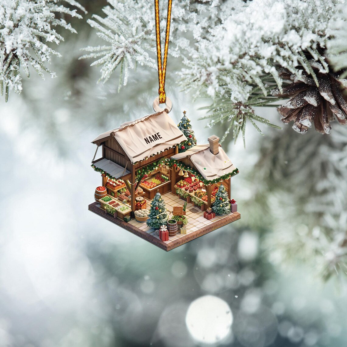 Personalized Market Stand 2D Flat Christmas Ornament, Market Stand Car Ornament, Market Stand Holiday Gift, Housewarming Gifts
