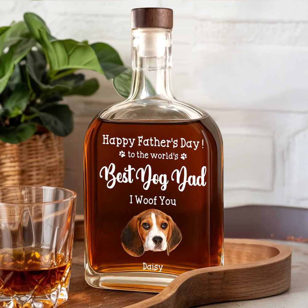 To The World's Best Dog Dad Custom Dog Photo - Personalized Whiskey Bottle - Gift For Dog Lover, Dog Dad