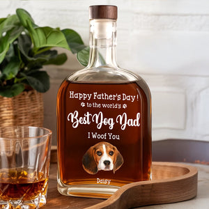 To The World's Best Dog Dad Custom Dog Photo - Personalized Whiskey Bottle - Gift For Dog Lover, Dog Dad
