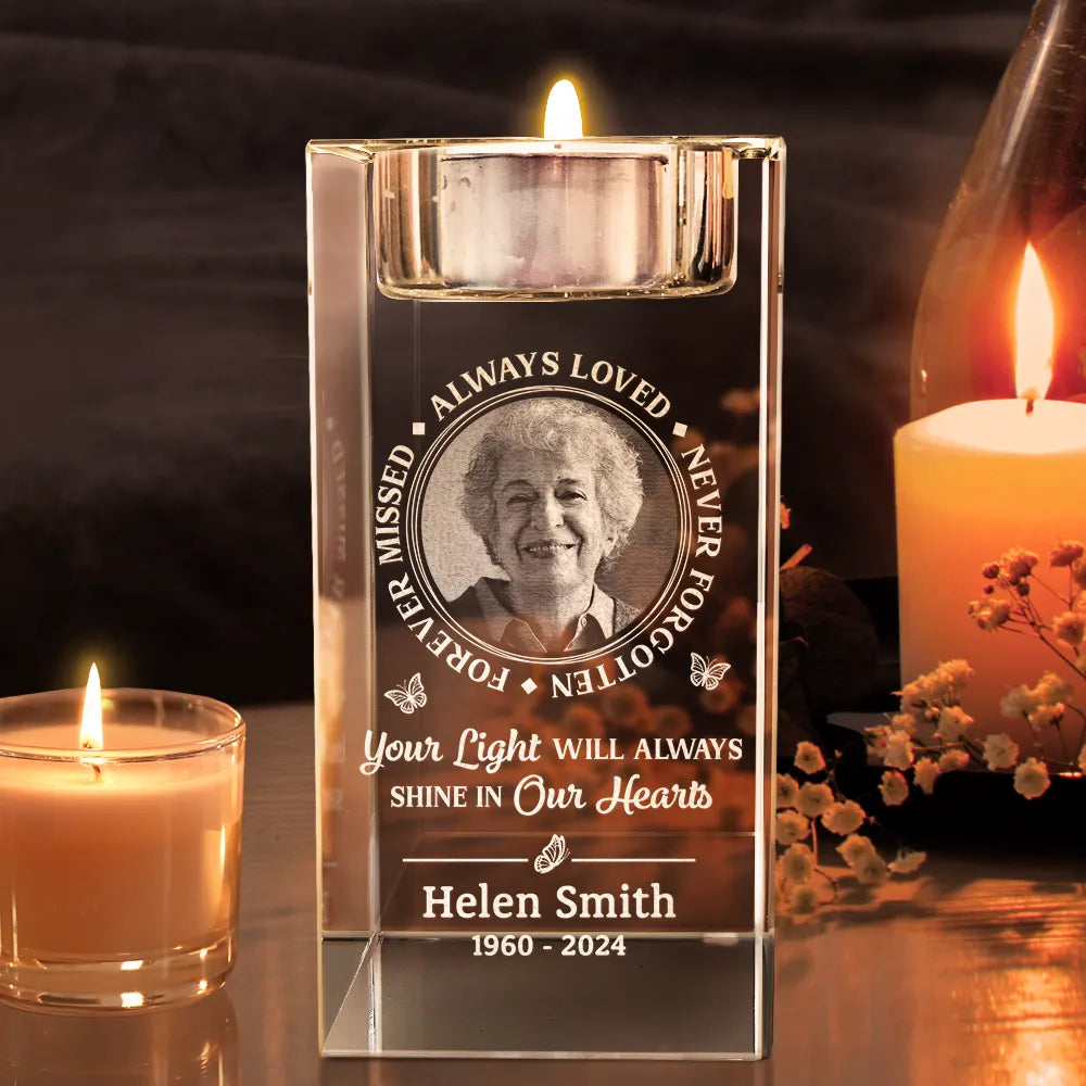 Always Loved Never Forgotten - Personalized Crystal Candle Holder - Memorial Gift For Family