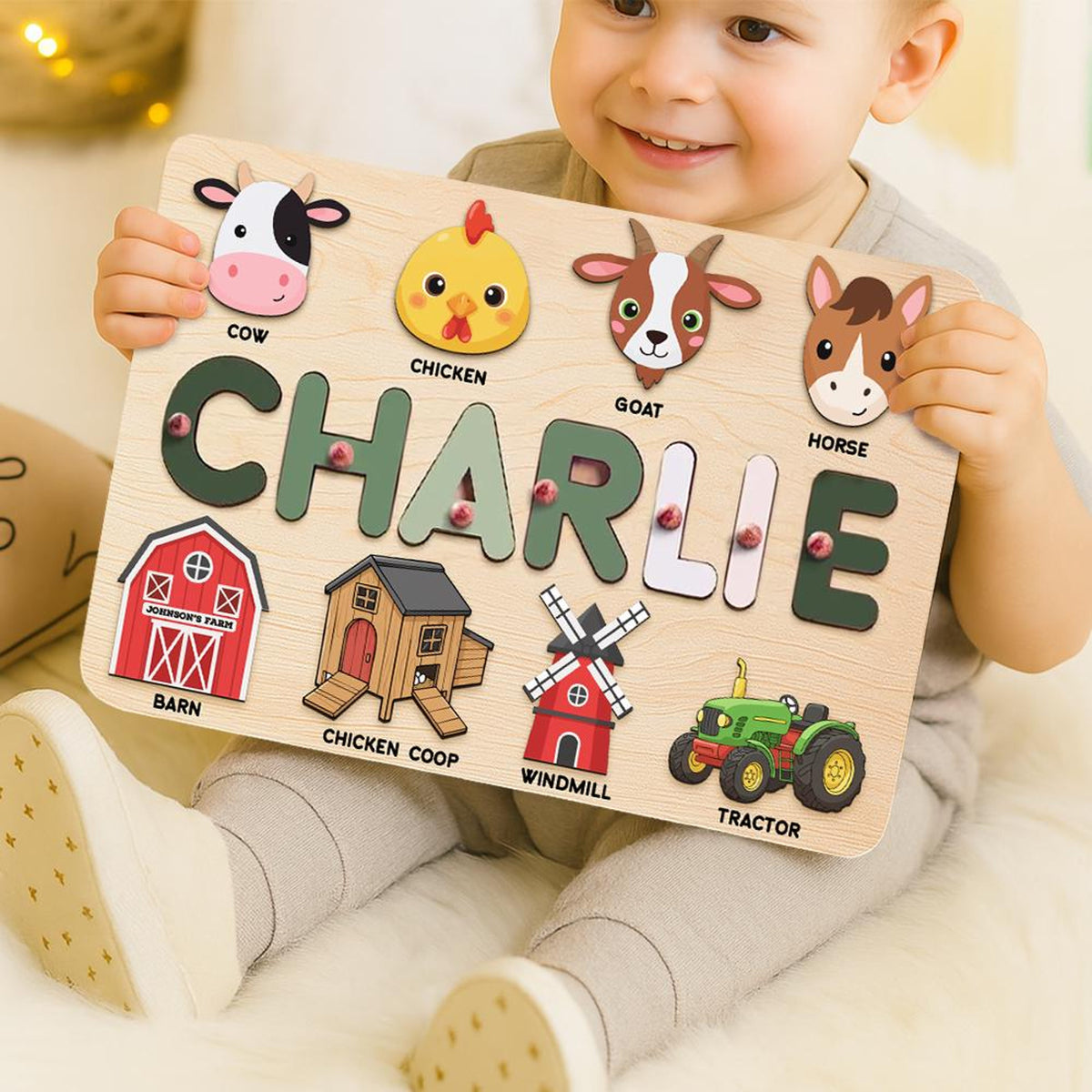 Custom Farm Animal Name Puzzle, Custom Wooden Kid Toy, Nursery Gift For Learning