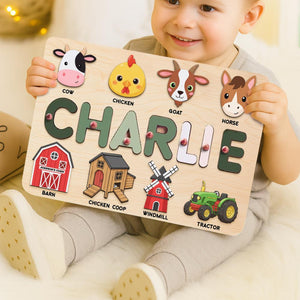 Custom Farm Animal Name Puzzle, Custom Wooden Kid Toy, Nursery Gift For Learning