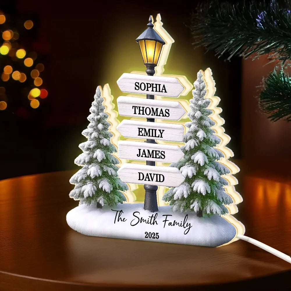 Family Lamp Posts Directional Signs Christmas Night - Personalized Light Box - Christmas Gift For Family
