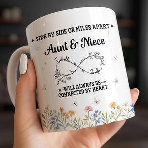 Aunt & Niece Always Be Connected By Heart, Personalized Ceramic Mug, Gift For Aunt, Mother's Day Gift