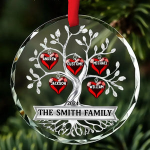 Family Tree Glass Effect - Personalized Crystal Ornament - Gift For Family, Christmas Decor
