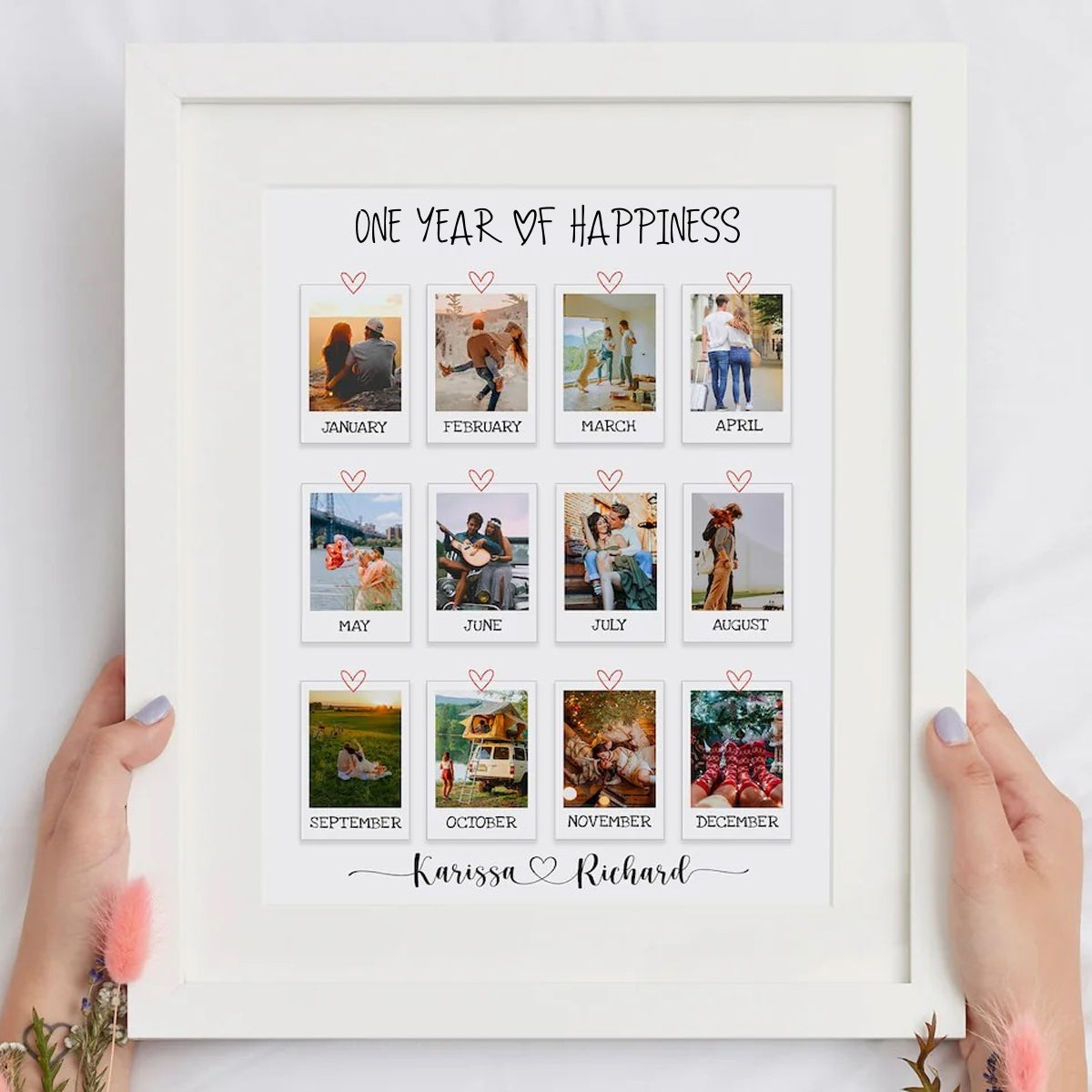 Personalized one year anniversary gift for couple, Custom photo collage gift for couple, Wedding anniversary gift for couple
