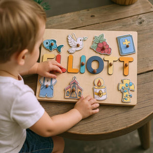 Personalized Baptism Name Puzzle: Catholic Godson Gift, Baptism Gifts Boy, Dedication Gifts, Christening Gifts, Birthday Gifts