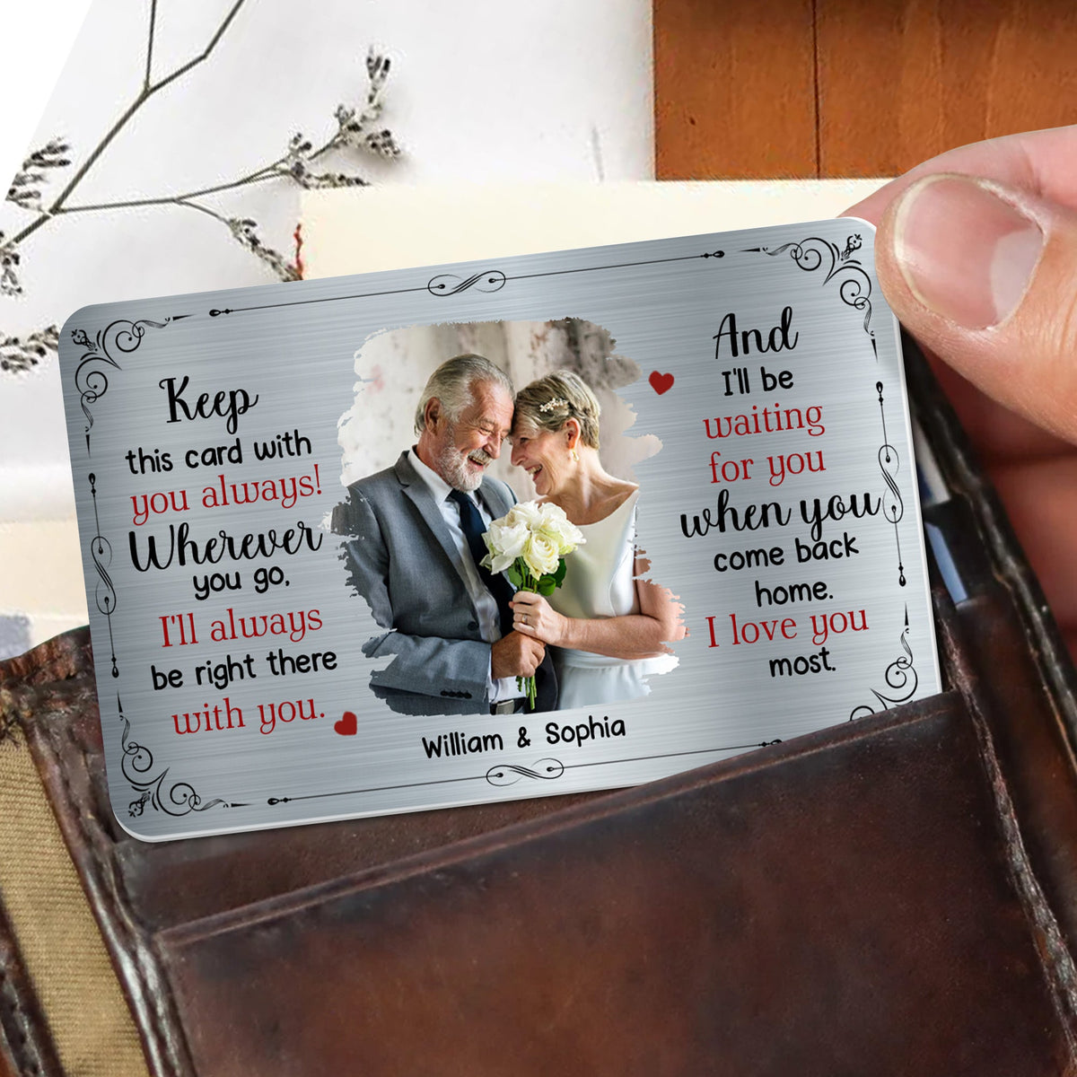 Keep This Card With You Always, Personalized Aluminum Wallet Card, Gift For Spouses