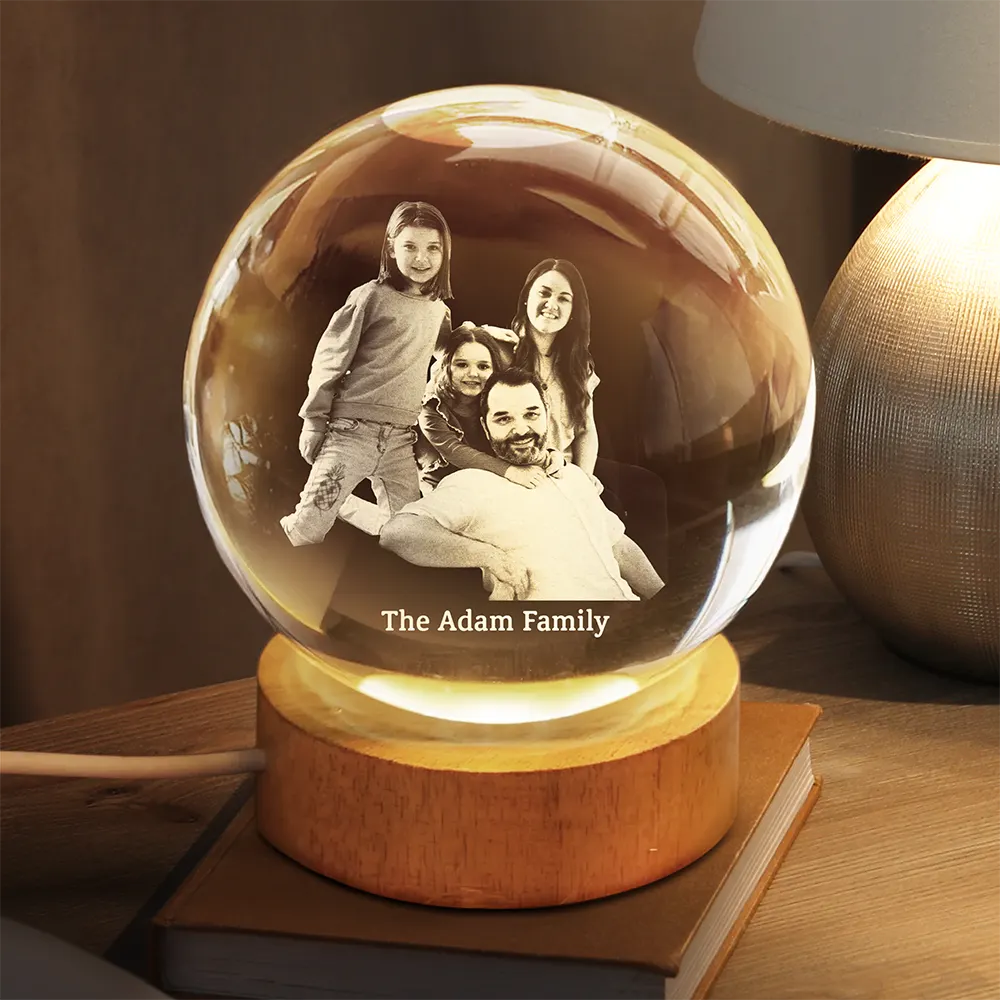 Custom Family Friends Pets Photo - Personalized Crystal Ball LED Night Light - Memorial Gift For Family