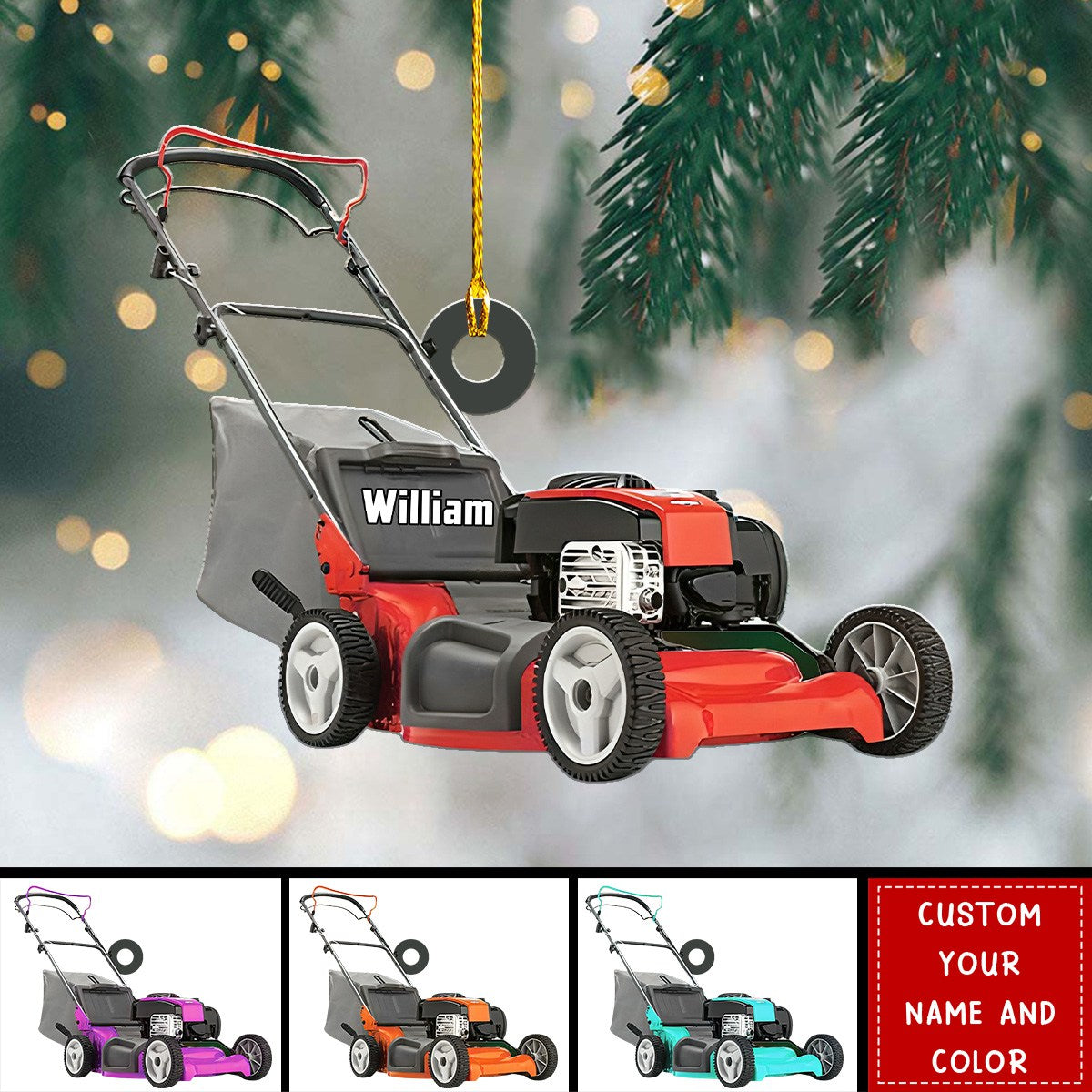 Personalized Lawn Mower Christmas Ornament, Custom Name Lawn Mower Ornament, Gift For Farmhouse Lawn Mower Driver Acrylic Ornament