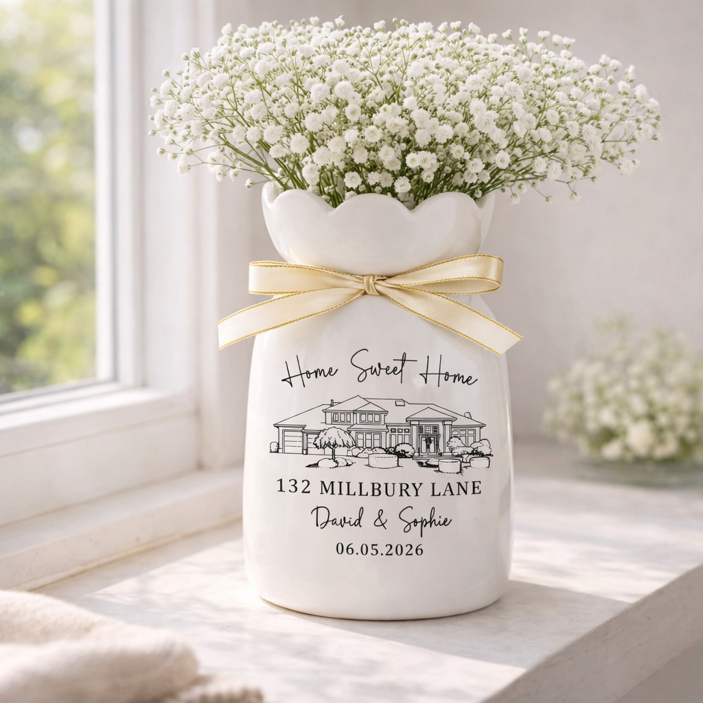 Personalised First Home Gift, Custom Photo New House Ceramic Flower Vase, Housewarming Gift For Couple,Moving In Gift for Friend,Owners Gift