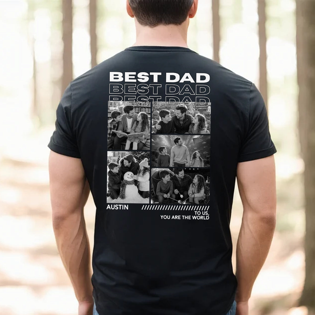 Personalized Best Dad Photo Collage T-Shirt Custom Father & Child Memory Shirt Gift for Dad, Papa or Grandpa