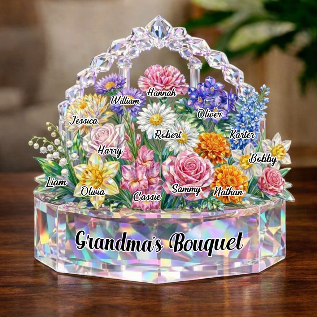 Mom Grandma's Bouquet Custom Birth Month Flowers - Personalized Shape Acrylic Block - Gift For Mom, Grandma, Mother's Day Gift