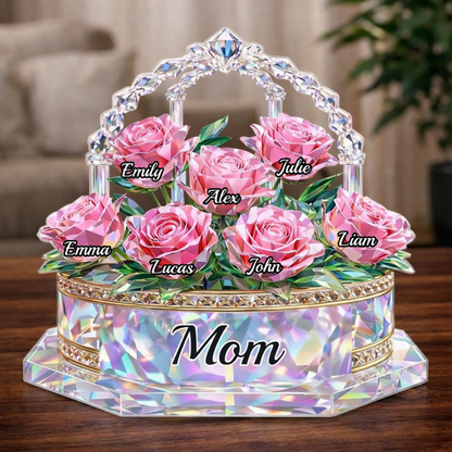 Mother's Rose Bouquet - Personalized Shape Acrylic Block - Gift For Mom, Grandma, Mother's Day Gift