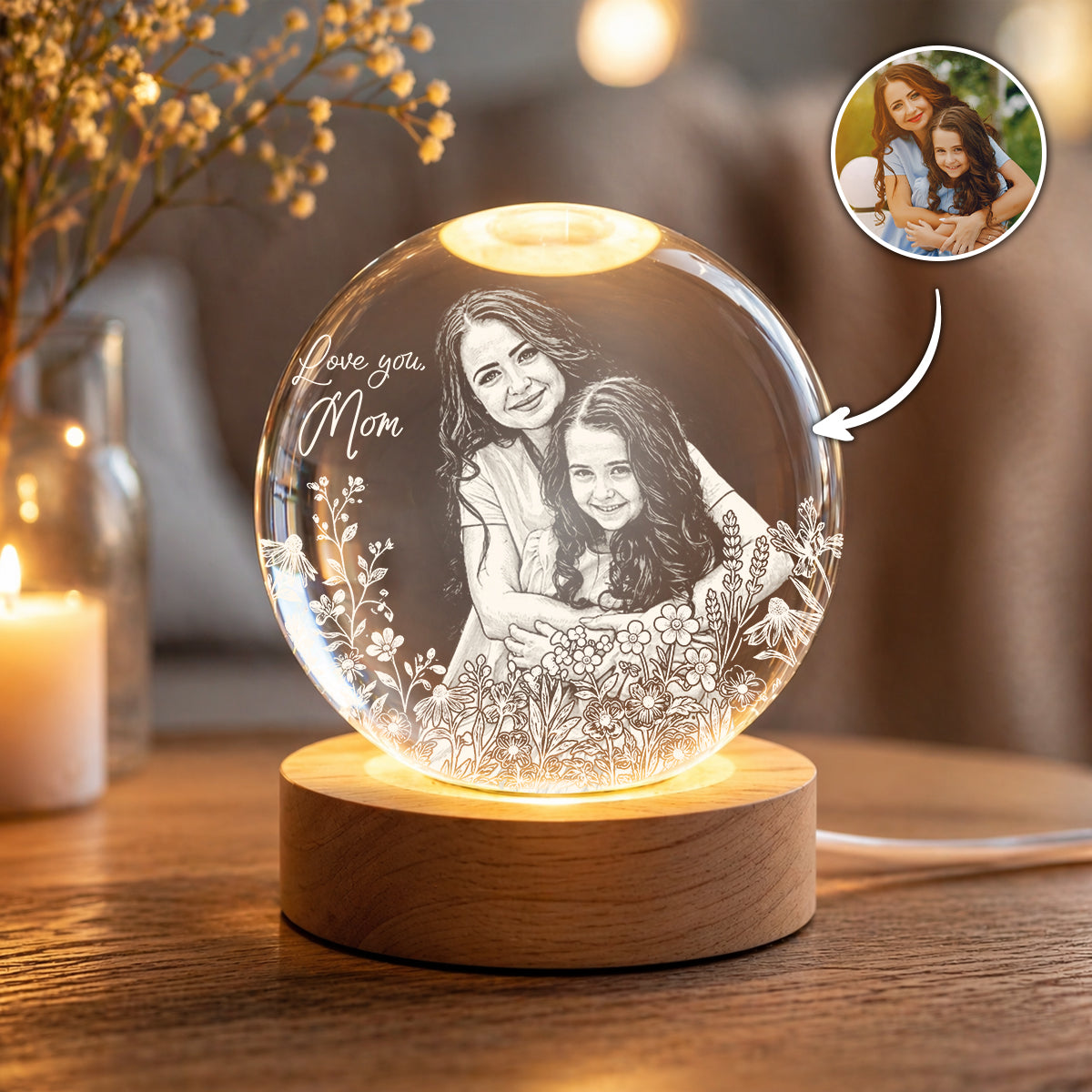 Love You Mom - Personalized Crystal Ball LED Light