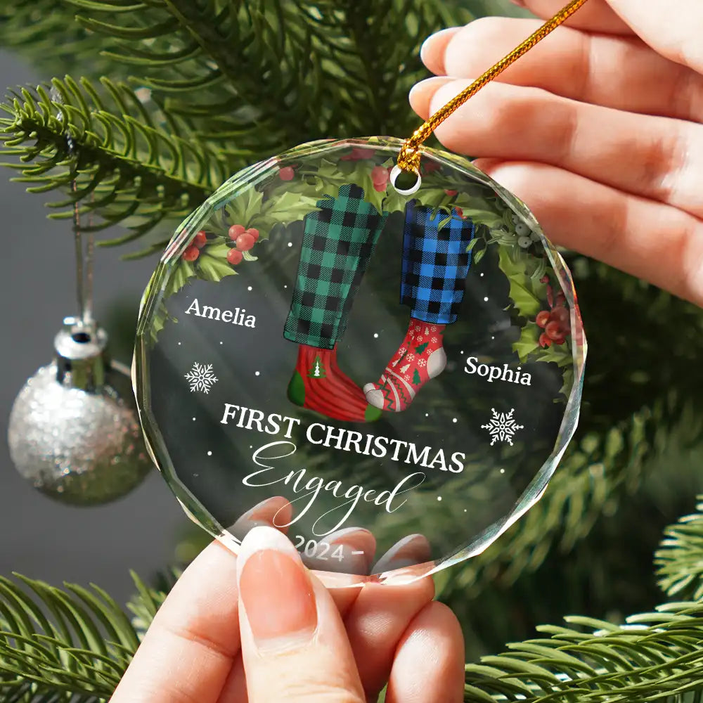 First Christmas As Mr & Mrs Christmas Socks Couple - Personalized Crystal Ornament - Christmas, Engaged Gift For Couple