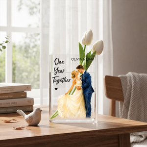 Anniversary Gifts - Custom Photo Couples Clear Acrylic Book Vase for Flowers, Transparent Flower Vase for Home Decor