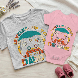 Leveled Up To Daddy Matching Gamer Shirts: Dad & Son, Baby Announcement