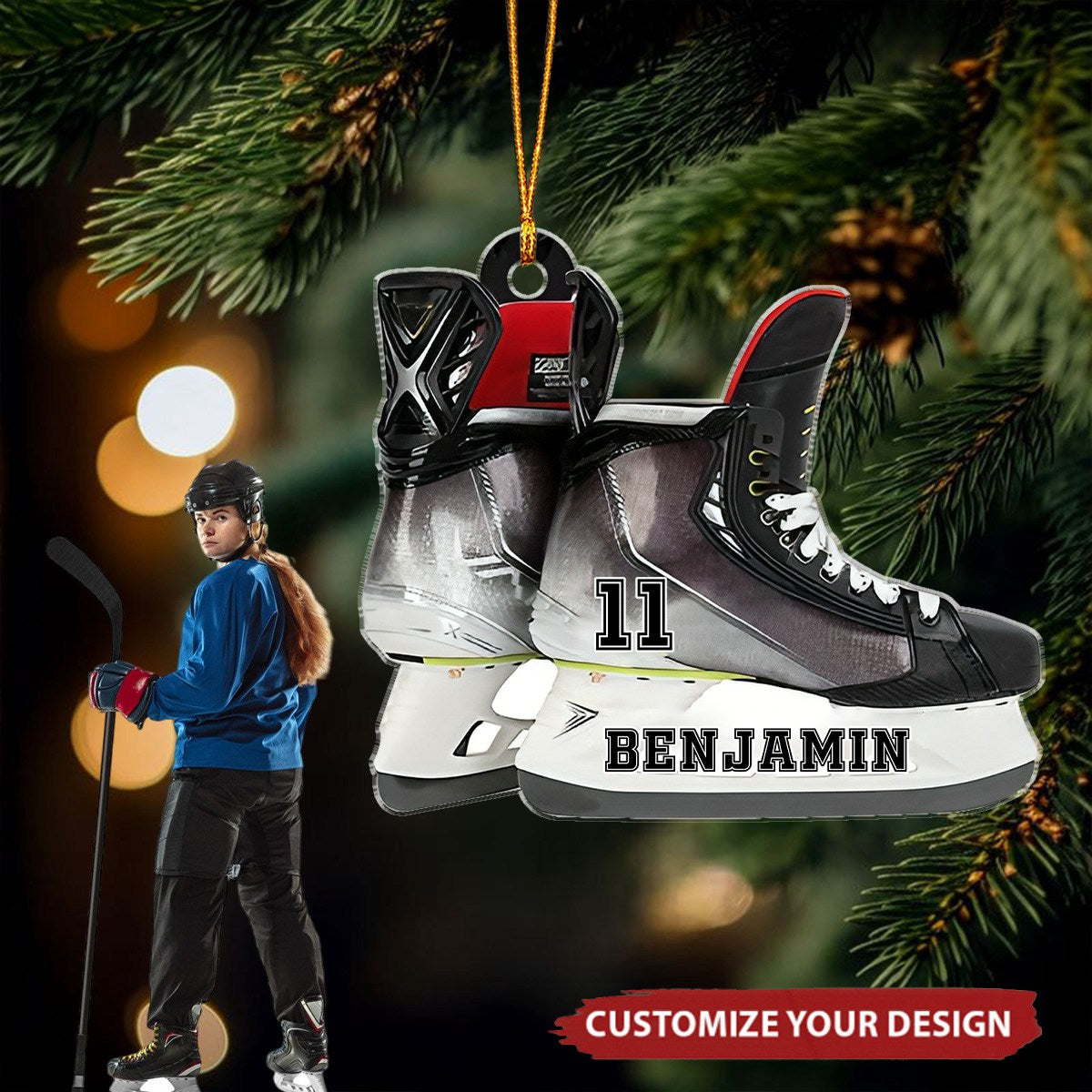 Hockey Skates - Personalized Acrylic Ornament - Christmas Gift For Ice Hockey Lovers