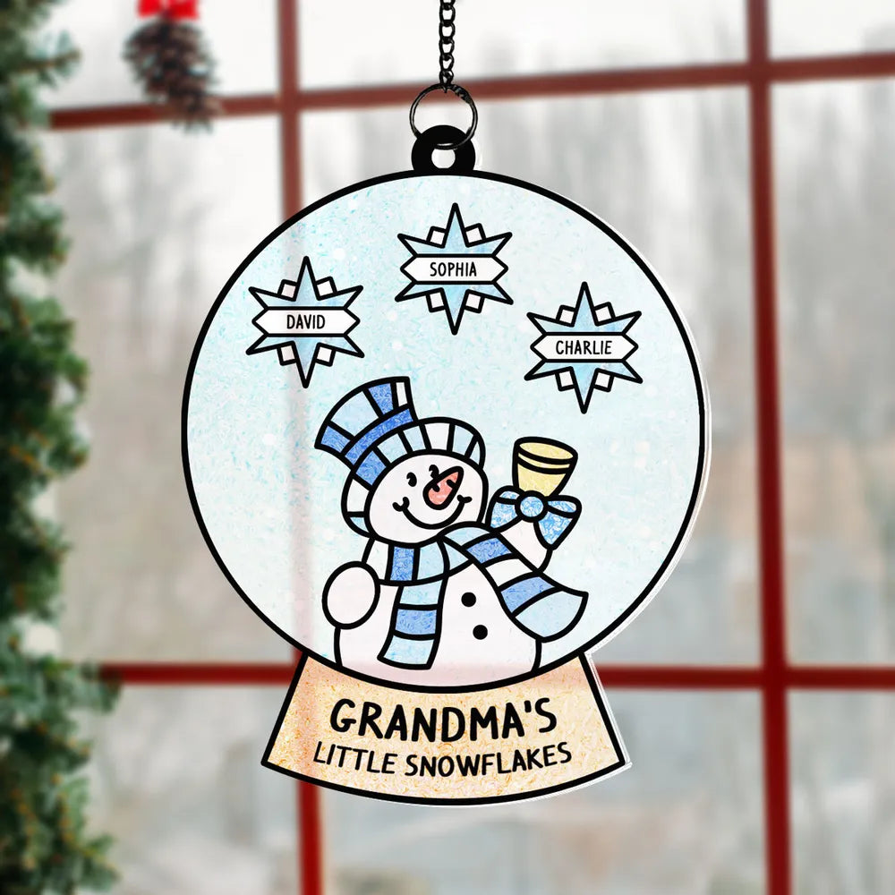 Grandma Grandchild Snowman Family Personalized Suncatcher, Christmas Stained Glass Decor For Mom & Grandma