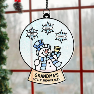 Grandma Grandchild Snowman Family Personalized Suncatcher, Christmas Stained Glass Decor For Mom & Grandma