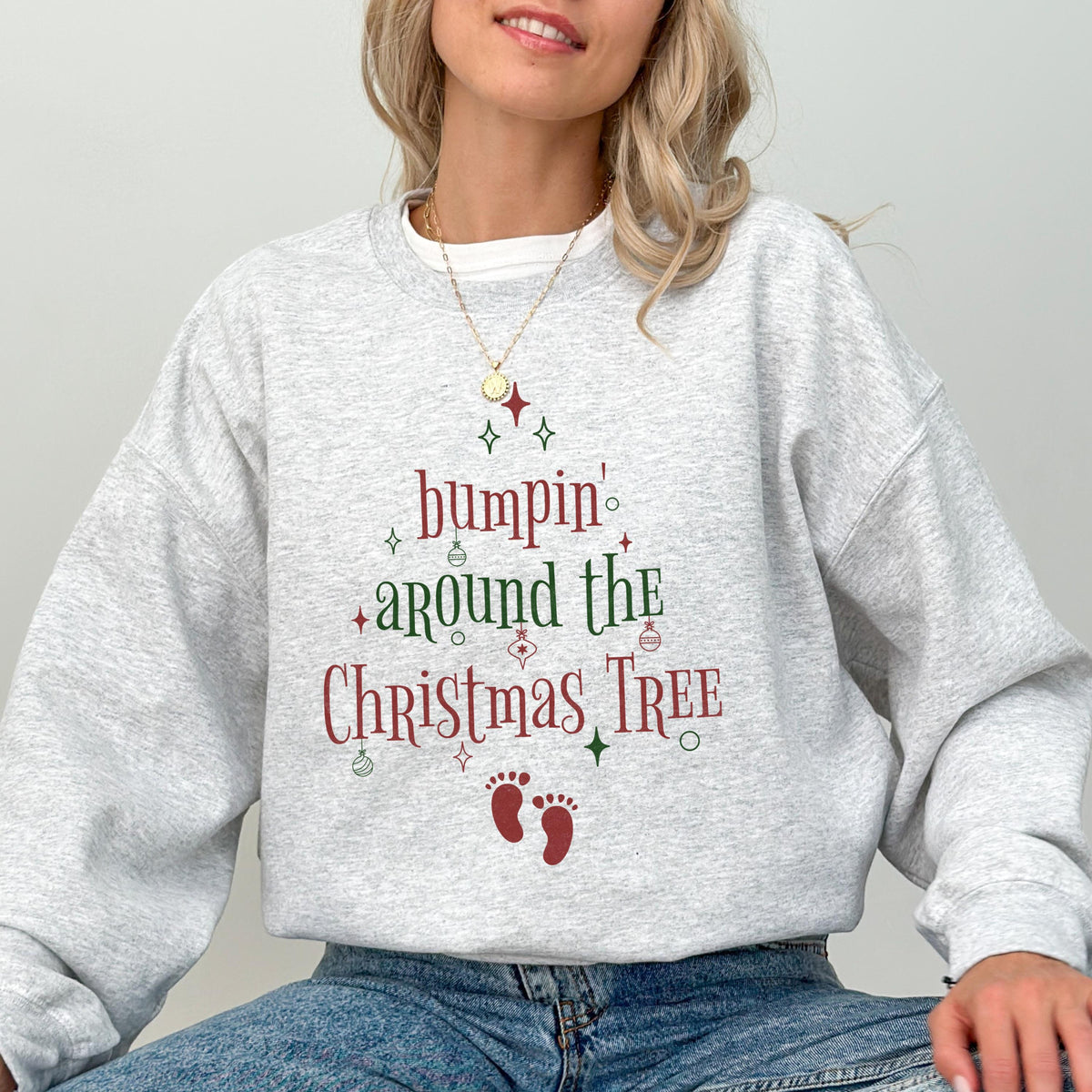 Bumpin Around the Christmas Tree Shirt, Christmas Pregnancy Reveal Sweatshirt, Xmas Maternity Shirt, Holiday Pregnancy Announcement Crewneck