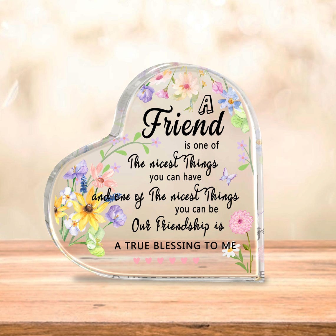 Friendship Heart Acrylic Plaque Floral Thank You Gift for Best Friend Sentimental Keepsake for Her True Blessing Quote Sign Acrylic Decor