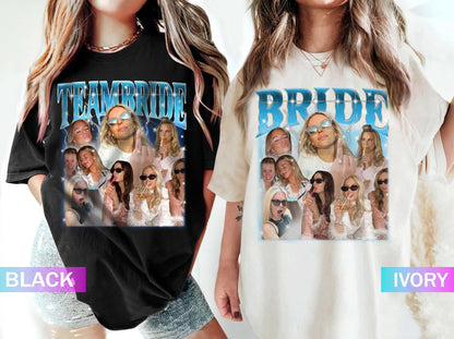 Bootleg Bride Shirt, Team Bride Graphic Tee, Custom Photo Collage Bachelorette Party T-Shirt, Wedding Gift, Bridal Shower Outfit, Gift for Bride