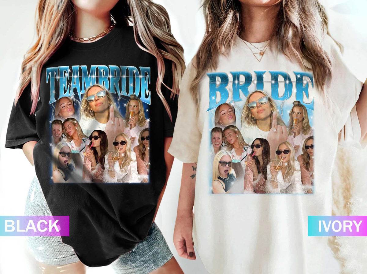 Bootleg Bride Shirt, Team Bride Graphic Tee, Custom Photo Collage Bachelorette Party T-Shirt, Wedding Gift, Bridal Shower Outfit, Gift for Bride