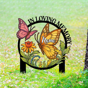 Custom Butterfly Memorial Sign with Stakes, Mother's Day Gift, Grandma Memorial Sign, Grave Marker, Nana's Blessings, In Loving Memory Yard