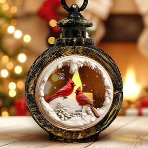 Cardinals In Winter Cave Christmas Personalized Christmas LED Lantern , Remembrance Gift, Sympathy Gift