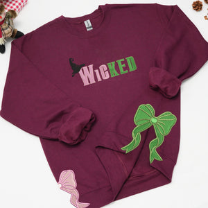 Embroidered Wickeds Sweatshirt, Gift For Fan Of Wizard, Side Bow Sweatshirt