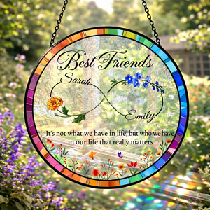 Best Friends Stained Glass Suncatcher, Personalized Best Friend Birth Month Flower, Friendship Gift, Soul Sisters Gift,Besties Birthday Gift