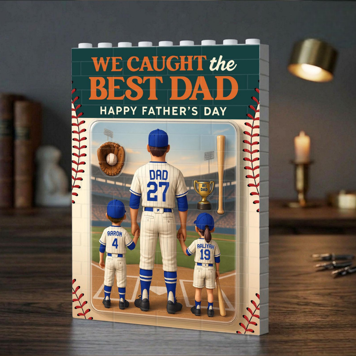 Personalized Baseball Dad Building Blocks, Custom Figure Father's Day Gift, Baseball Dad With Kids Number and Name, Baseball Season